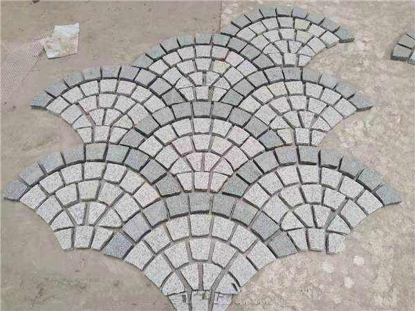 Grey Granite Fan Pattern Cobble Stone On Mesh